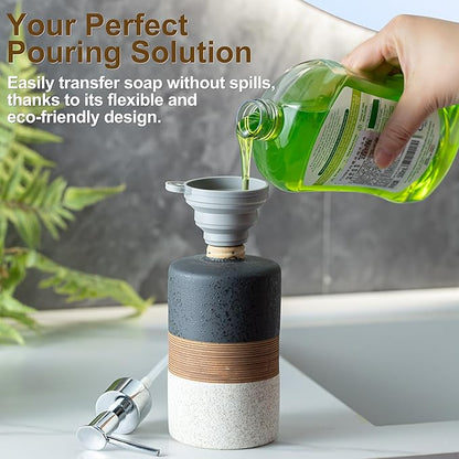 Dish Soap Dispenser Set with Silicone Funnel, Hand Soap, Body Wash, Ceramic