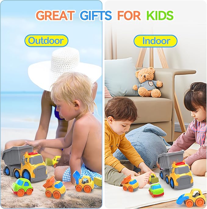 P&C 7.6" Toddler Construction Dump Truck Toys for Ages 2-4, Beach Sand Outdoor Toys Dump Truck Set with Sounds and Lights for Kids 18M+, 2, 3, 4, Ideal Birthday Christmas Gifts for Boys Girls