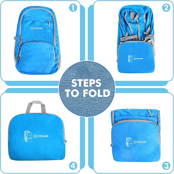 ZOMAKE Lightweight Packable Backpack 30L, Foldable Hiking Backpacks Water Resistant Compact Folding Daypack for Travel(Light Blue)