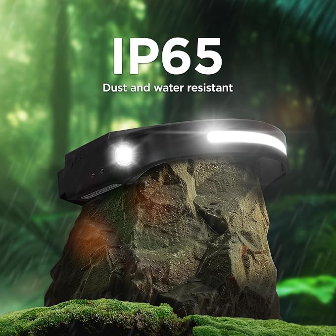 BLACK+DECKER Rechargeable Headlamp with Flashlight & Wave Sensor 2-Pack, 350 Lumens LED 230° Beam Head Light, IP65 Waterproof, 4 Brightness Settings, SOS Mode, Fits Over Helmets, Head Lamp for Camping