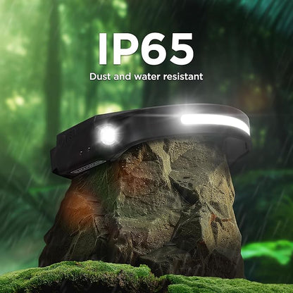 BLACK+DECKER Rechargeable Headlamp with Flashlight & Wave Sensor 2-Pack, 350 Lumens LED 230° Beam Head Light, IP65 Waterproof, 4 Brightness Settings, SOS Mode, Fits Over Helmets, Head Lamp for Camping