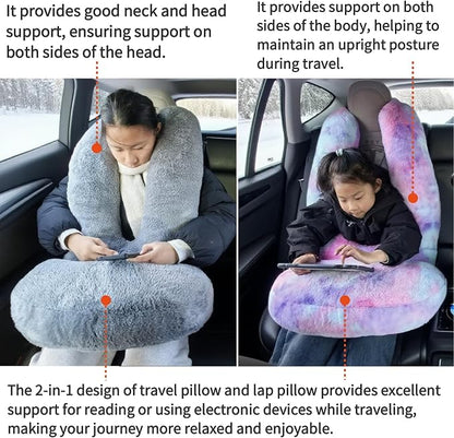 FHSGGP Travel Pillow Car Travel Sleep Support Pillow | 2-in-1 Lap Pillow and Car Pillow With Neck and Body Support for Adults and Kids on Long Trips Kids Travel Pillow Black