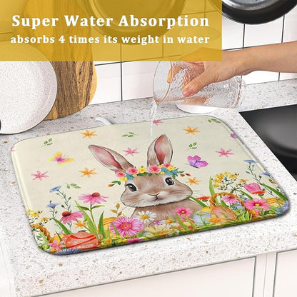 Easter Dish Drying Mat for Kitchen Counter Spring Easter Holiday Dish Drying