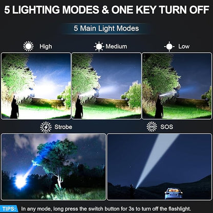 Rechargeable Flashlights High Lumens - Super Bright LED Tactical Flash Light, Powerful Waterproof Handheld USB C Flashlight for Camping,Emergencies,Home,5 Modes,Zoomable (2, Green)