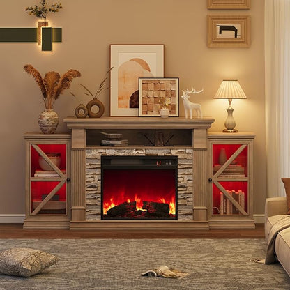 QUW Electric Fireplace TV Stand, Modern TV Console Table