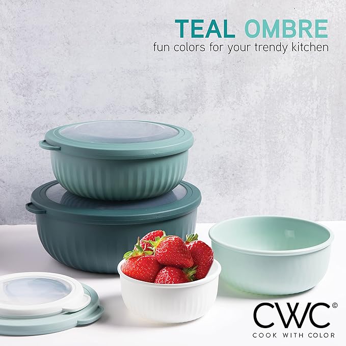 COOK WITH COLOR Prep Bowls with Lids- Wide and Deep Nesting Plastic Small