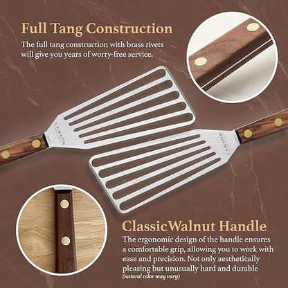 Lamson 3' x 6" Chef's Slotted Turner with Walnut Handle - Right-Hand