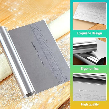 2 Pack Stainless Steel Dough Cutter & Pastry Scraper, Bench Knife