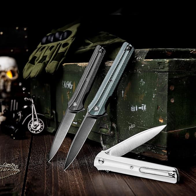 EDC Pocket Knife for Men,Folding Knives with Reversible Clip,Liner Lock 3.4'' Satin 14C28N Steel Blade,White G10 Handle,Seagull-W