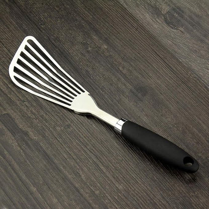 304 Stainless Steel Fish Spatula, Non-Slip Ergonomic Handle Slotted Spatula, Black
