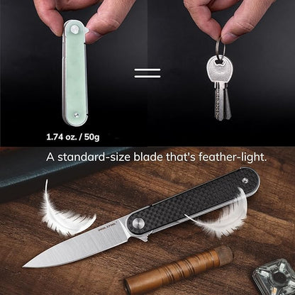 REALSTEEL IRIS Pocket Knife, Folding Knife, Flipper, Liner Lock, 2.99" 12C27 Steel Blade, Lightweight G10 Handle, 1.74oz, Deep-carry Pocket Clip, EDC Outdoor Indoor, Gifts for Men Women Camping Hiking Climbing Fishing (Carbon Fiber laminate G10)