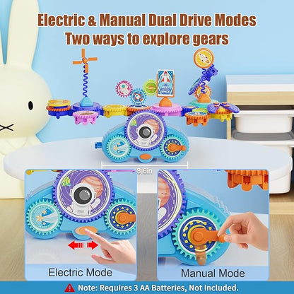 STEM Gears Toys for Kids Ages 3+, Creative Learning Building Blocks, 20Pcs Educational Construction Toy Set, Electric & Manual Dual Mode, Versatile Gear Playset Gift for Boys & Girls
