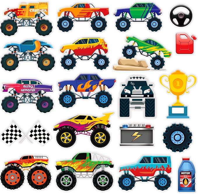 20 PCS Truck Thick Gel Clings Truck Window Gel Clings Decals Stickers for Kids Toddlers and Adults Home Airplane Classroom Nursery Transportation Party Supplies Decorations Removable and Reusable