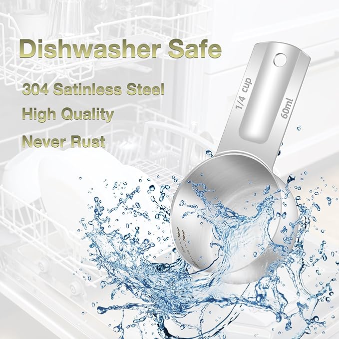 2PCS 1/4Cup Single Measuring Cup, Etched Inner Scale Stainless Steel Measure