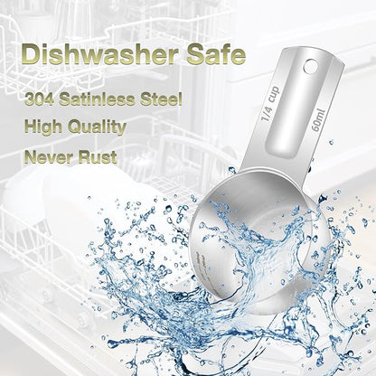 2PCS 1/4Cup Single Measuring Cup, Etched Inner Scale Stainless Steel Measure