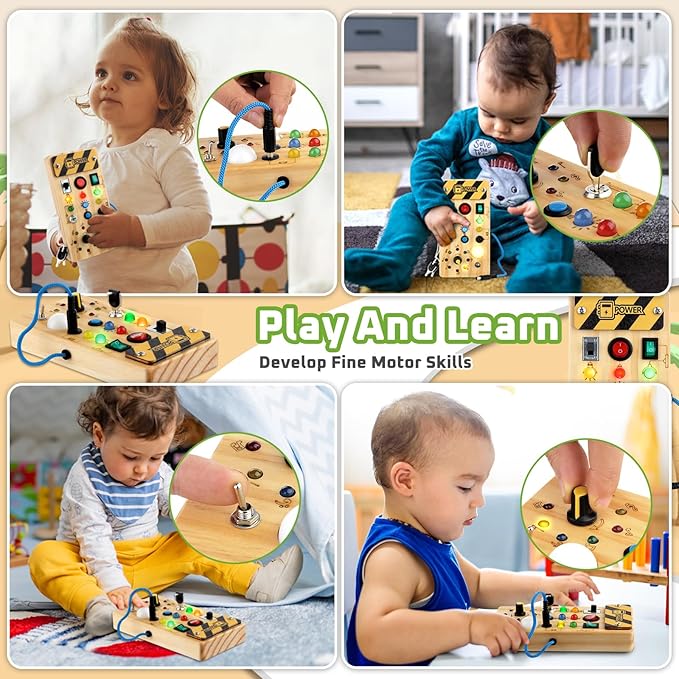 Toddler Toys Busy Board with Led Light, Preschool Learning Activities Sensory Toys for Toddlers 1-3,Montessoti Toys 1 2 3 Year Old Birthday Gift