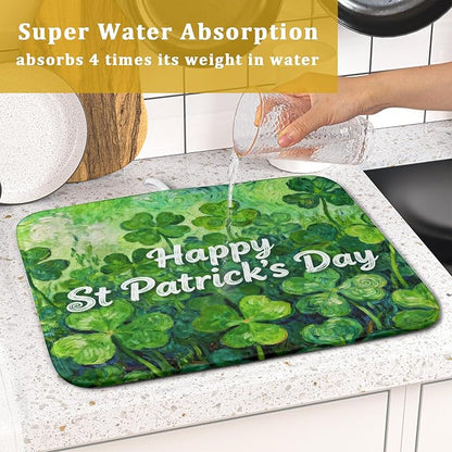 St Patricks Day Lucky Clover Dish Drying Mat