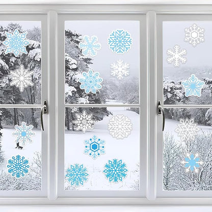 MARFOREVER 50 PCS Winter Gel Window Clings Stickers Reusable Christmas Snowflake Thick Gel Clings Decals for Kids Classroom Home Winter Christmas Party Supplies Window Glass Decorations