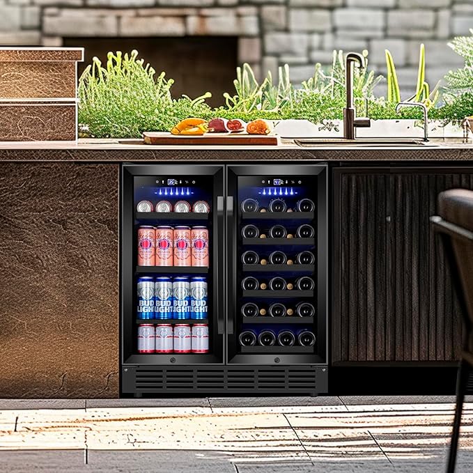 30'' Wine and Beverage Refrigerator, Upgrade Dual Zone Wine Cooler, 30 Inch