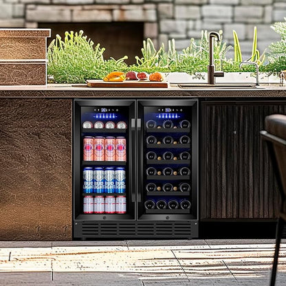 30'' Wine and Beverage Refrigerator, Upgrade Dual Zone Wine Cooler, 30 Inch