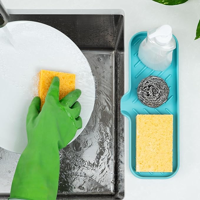 Zulay Kitchen Large Silicone Sponge Holder – Flexible Sink Organizer Tray