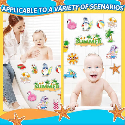 MARFOREVER 50 PCS Summer Window Thick Gel Clings Stickers Reusable Hawaiian Tropic Window Clings Decals for Classroom Nursery Home Summer Beach Pool Party Supplies Decorations