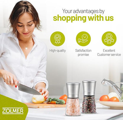 ZOLMER® Premium Stainless Steel Salt and Pepper Grinder Set | Adjustable