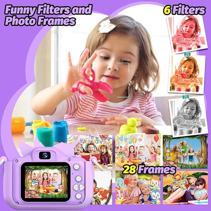 Upgrade Kids Camera for Boys Girls, Toddler Digital Selfie Camera with Cute Protective Cover and 32G SD Card, Christmas Birthday Gifts Toys for 3 4 5 6 7 8 9 10 11 12 Years Old Little Girls and Boys