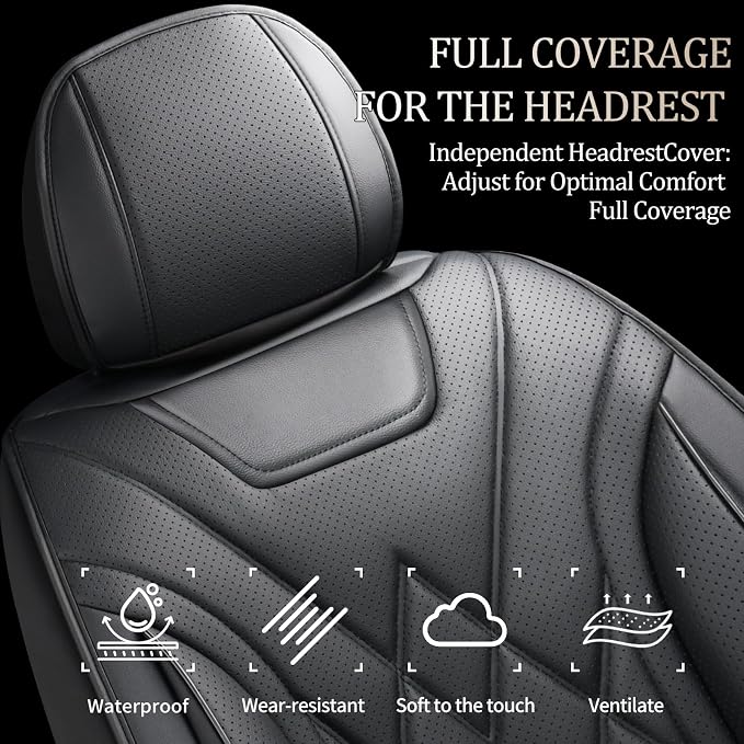 Fit Sonata Car Seat Covers for Hyundai Sonata 2009-2026 - Luxury Leather, Anti-Slip, All-Weather Seat Cushions, Waterproof & Breathable, Airbag Compatible, Full 5-Seat Set (Black)
