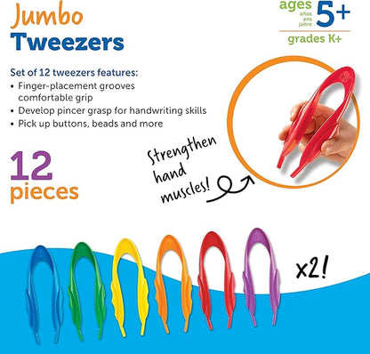 Learning Resources Jumbo Tweezers - Sensory Bin Tools , Water Table Toys, Montessori Grabber Tool, School and Teacher Supplies, Toddler Activities, Fine Motor, Daycare Essentials