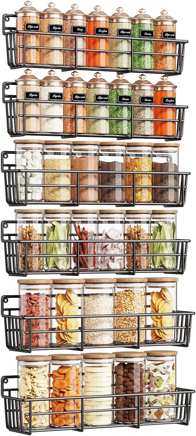 Mystozer Spice Rack wall mounted 6 Pack, Space-Saving Spice Organizer