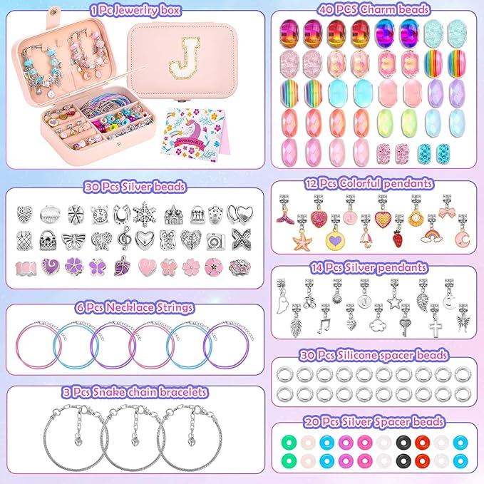 Bracelet Charm Making Kit with Jewelry Box Charm Beads for Jewelry Making DIY Bracelet Craft Kit for Birthday Gifts Valentine Christmas