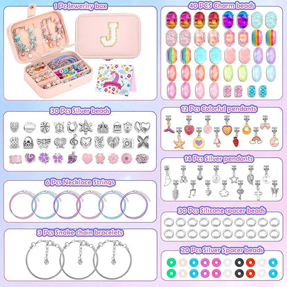 Bracelet Charm Making Kit with Jewelry Box Charm Beads for Jewelry Making DIY Bracelet Craft Kit for Birthday Gifts Valentine Christmas