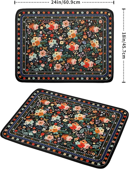Floral Microfiber Dish Drying Mat Large Absorbent Dish Drainer Rack Pad