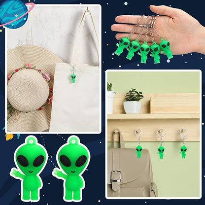 50 Pcs Alien Party Favors Alien Keychains Glow in The Dark Space Keychain Mini Aliens Figures Little Bulk Gift Prizes Goodie Bag Piñata Halloween Stuffers for Music Festival Easter (Green)