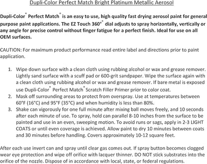 Dupli-Color Perfect Match Premium Automotive Paint, Bright Platinum (M), 8 oz