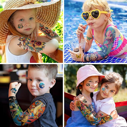 52 Sheets Temporary Tattoos Kids Lion Dinosaur Shark Car Dolphins Butterfly Elephant Full Arm Sleeve Fake Tattoos Sticker for Boy Girl