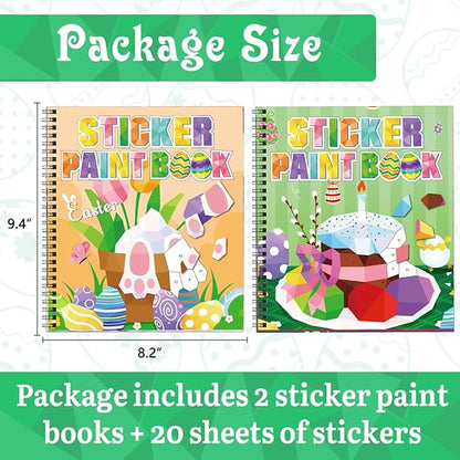 Omgouue 2PCS Easter Day Crafts for Kids Ages 4-8 Sticker Paint Books Includes Eggs Bunny Chick and More Designs Gift Party Create 20 Pictures Sticker Sheets are Separate