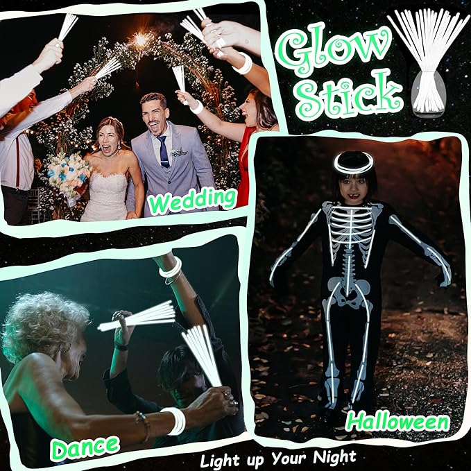 ILHSTY 100 pk Glow Sticks Bulk Party Favors and Decorations - 8" Glow in the Dark Party Supplies For Halloween Neon Party Light up Glow sticks Necklaces & Bracelets (White*100)