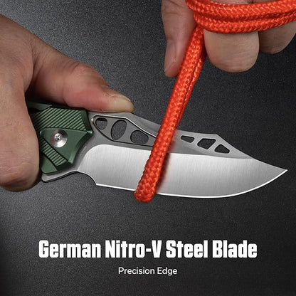 CIVIVI Biophase Pocket Folding Knife for Men, 3.48" Nitro-V Blade Aluminum Handle, Lightweight Skeletonized Flipper Knife for Tactical Survival C23083-1 (Green)