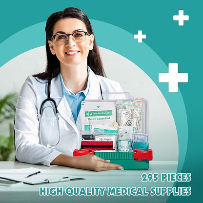 General Medi 295 Pieces Professional First Aid Kit - HardCase First Aid Box - Contains Premium Medical Supplies for Travel, Home, Office, Vehicle, Camping, Workplace & Outdoor