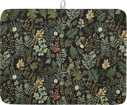 Black Green Botanical Dish Drying Mat