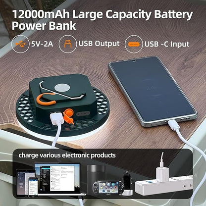 Camping Lantern 10500mAh Rechargeable Battery, 32W Ultra Bright LED Hanging Light with 3 Modes, Waterproof Portable Tent Lighting for Outdoor Emergency & Hiking