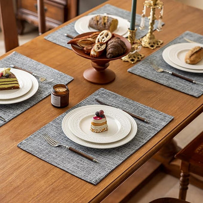 KXN Placemats Set of 4, Dual-Layer Thickened Faux Linen Table Mats, Heat Resistant & Wrinkle-Free, Machine Washable Cloth Place Mats for Kitchen Dining Indoor Outdoor (Light Grey)