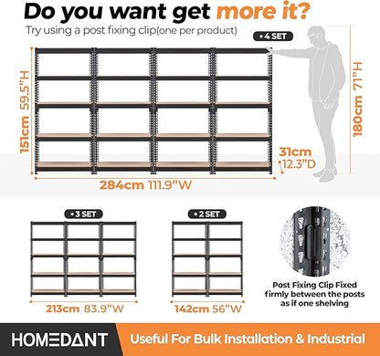 HOMEDANT 28" W x 12.3" D x 59.5" H 5-Tier Boltless Metal Shelving Unit Adjustable Garage Storage Utility Rack Heavy Duty Shelves Organization Shelf Warehouse Kitchen Living Room Pantry 10Pack