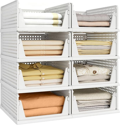 Pinkpum 8 Pack Closet Organizers and Storage Plastic Stackable Storage Bins