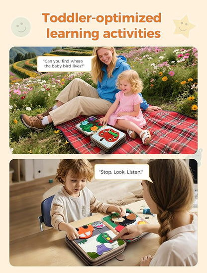Busy Book for Toddlers 1-3, Montessori Toys for 1 Year Old, Kids Travel Toys, Educational Activity Book, Birthday Gifts for Boys & Girls, Washable Felt Busy Board, Giraffe
