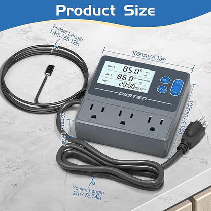 Digital Temperature Humidity Controller Pre-Wired Outlets