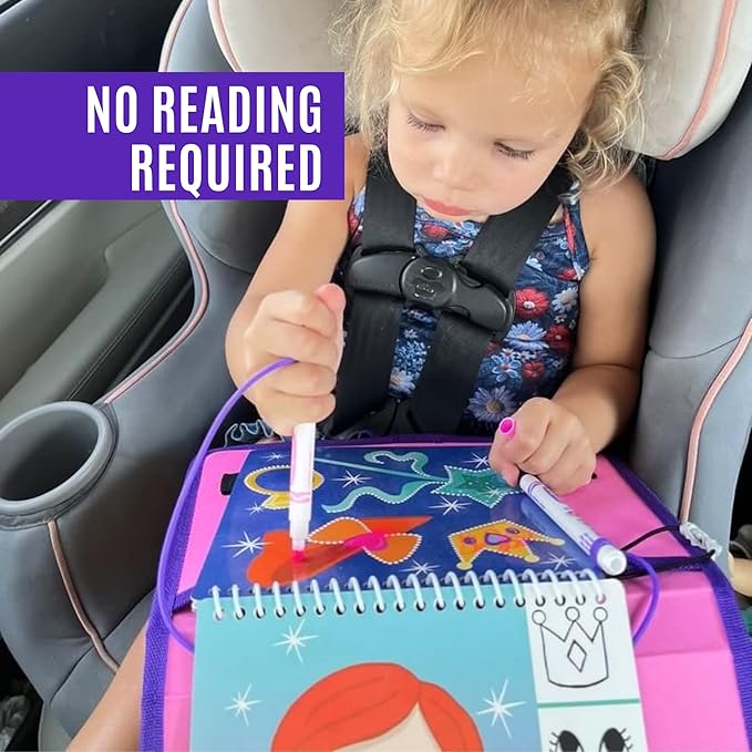 Totebook Kids Travel Educational Activity Book with Washable Markers - Car and Airplane Activities, Learning Toys for Toddlers- Search and Find, Reusable Stickers for Ages 4, 5, 6 (Princess)