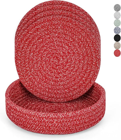 Trivets for Hot Dishes, Pots and Pans, Hot Pads with Storage Basket, Pot Holders for Kitchen, Heat Resistant Mat Protect Counter Home Essentials, Farmhouse Decor (Red 4 PCS)